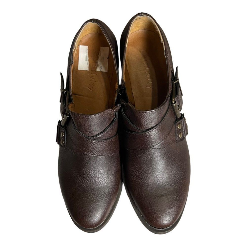 Relativity Leather Ankle Boots Women’s 7M Brown Chunky Heel Side Zip